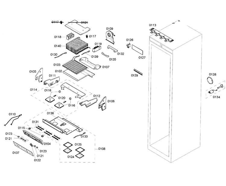 Cabinet Parts Diagram and Parts List for T24ID80NLP 07 Thermador Freezer