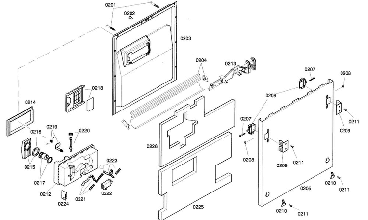 Door Panel Diagram and Parts List for SHV57C03UC 22 Bosch Dishwasher