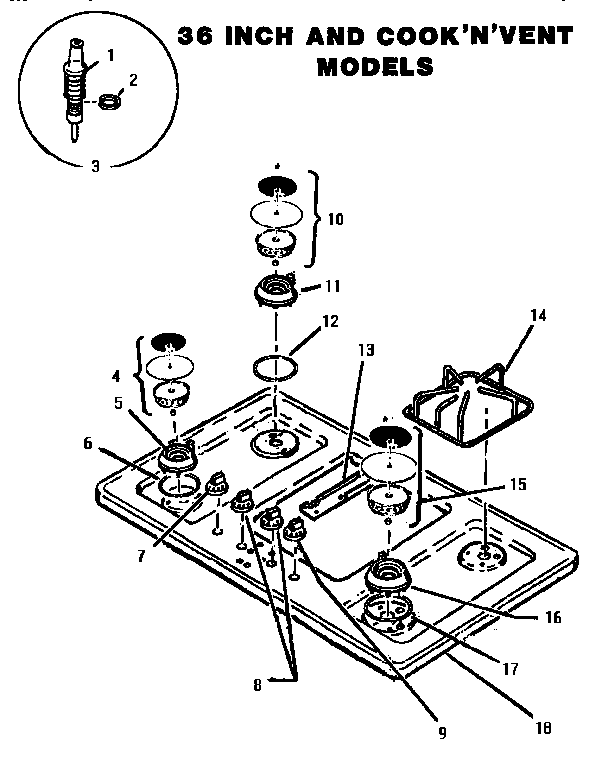 Section 14 Diagram and Parts List for SGCV36G02  Thermador Cooktop