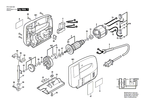 Bosch 4235 (F01242350a) Diagram and Parts List for 4235 F01242350A Bosch Jig Saw