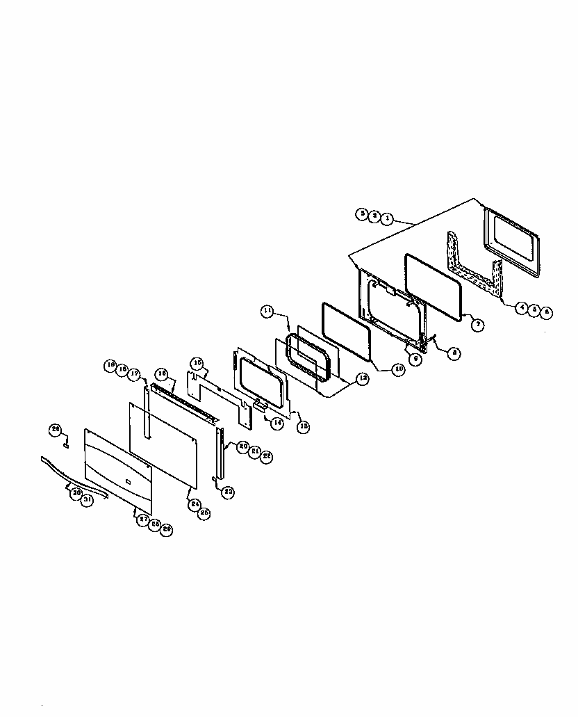 Main Oven Door Assembly Diagram and Parts List for RDF30  Thermador Range
