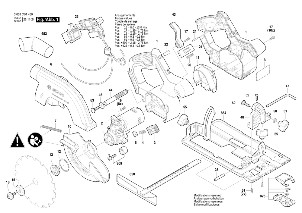 Diagram Diagram and Parts List for 3603CB1400  Bosch Circular Saw