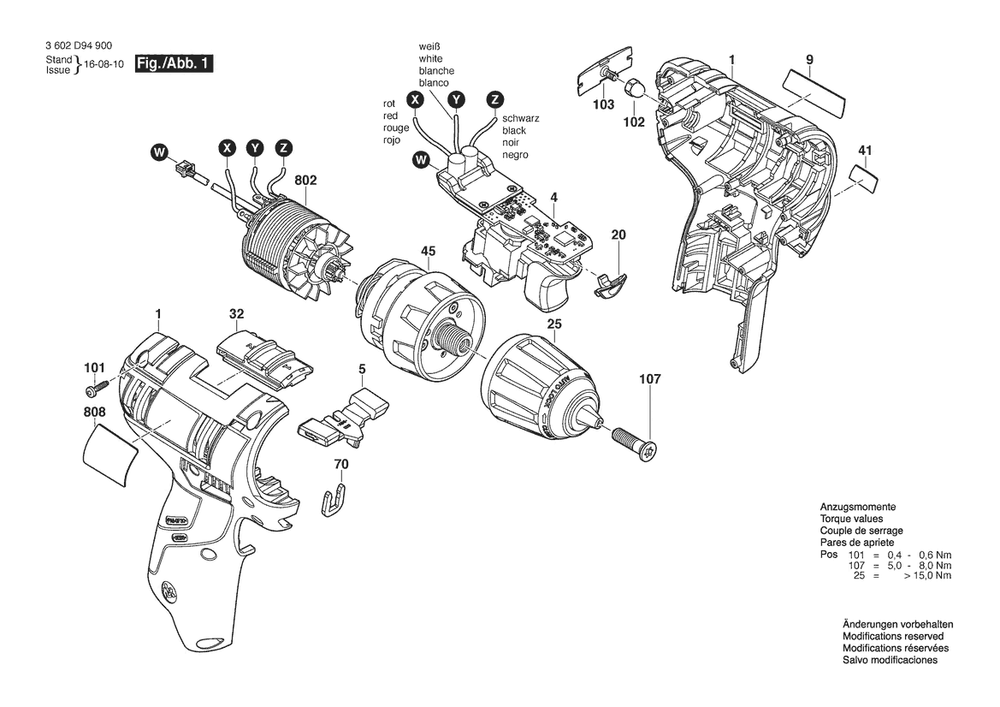 Section 1 Diagram and Parts List for 3602D94900  Bosch Screwdriver