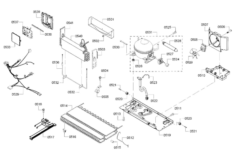 Compressor Diagram and Parts List for B22FT80SNS 01 Bosch Refrigerator