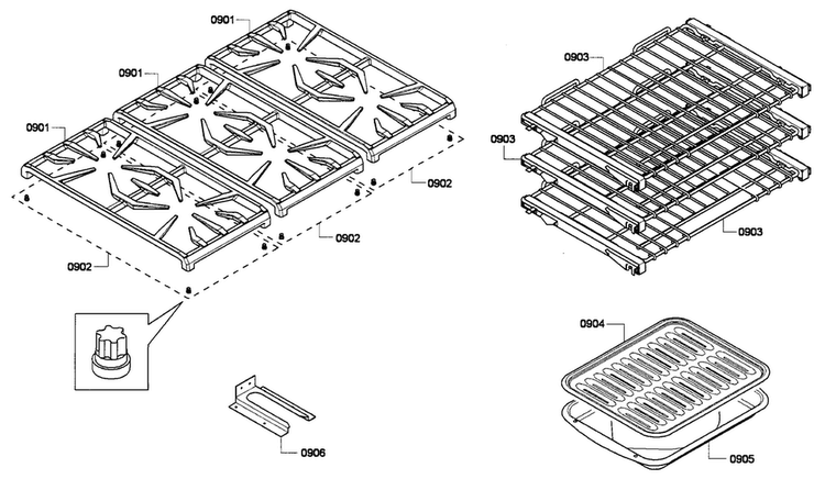 Racks/shelfs Diagram and Parts List for PRD366GHU 01 Thermador Range