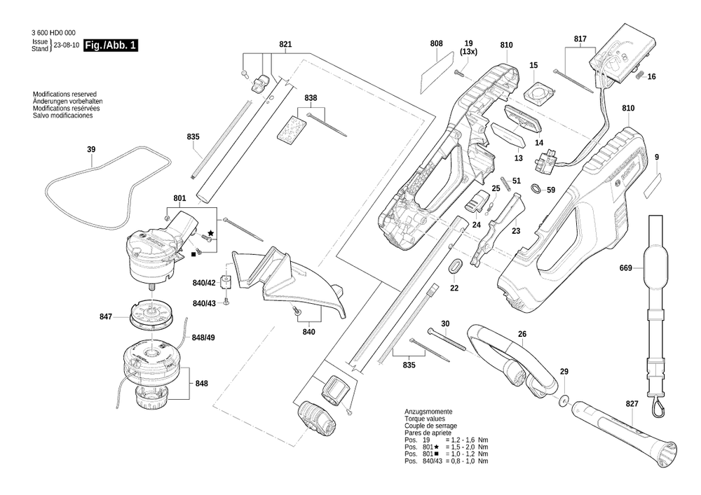 Diagram 1 Diagram and Parts List for GRT18V-33 3 600 HD0 000 Bosch Trimmer