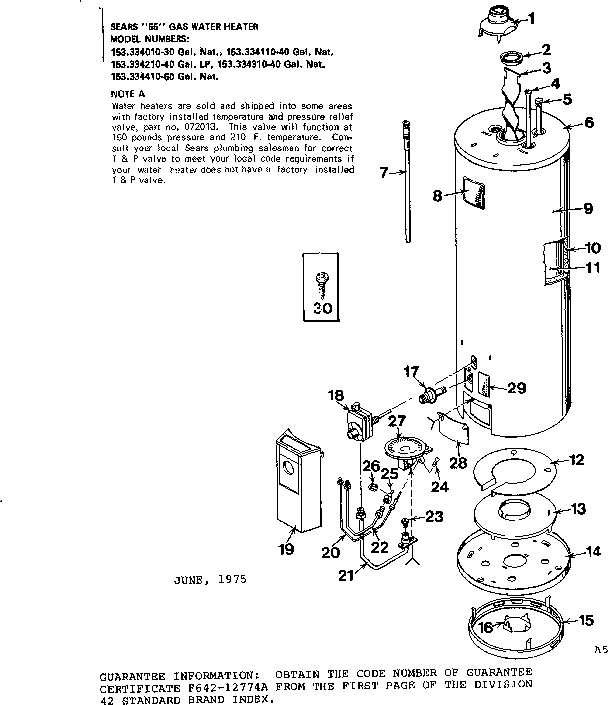 Replacement Parts Diagram and Parts List for 153334310  Kenmore Water Heater