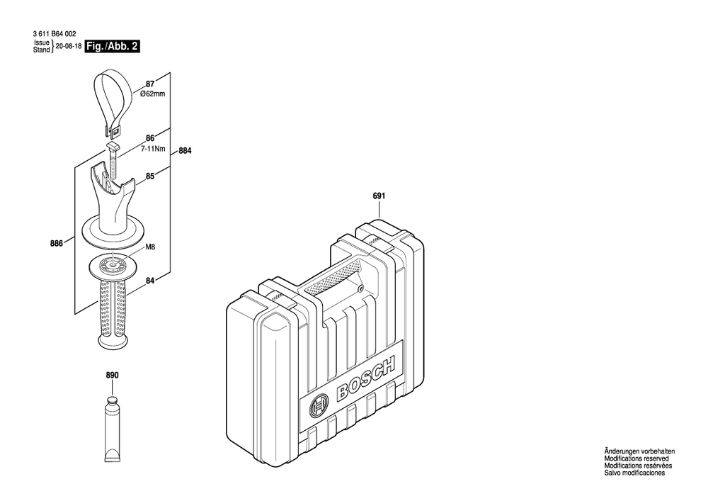 Diagram 2 Diagram and Parts List for GBH5-40DCE 3 611 B64 083 Bosch Hammer Drill