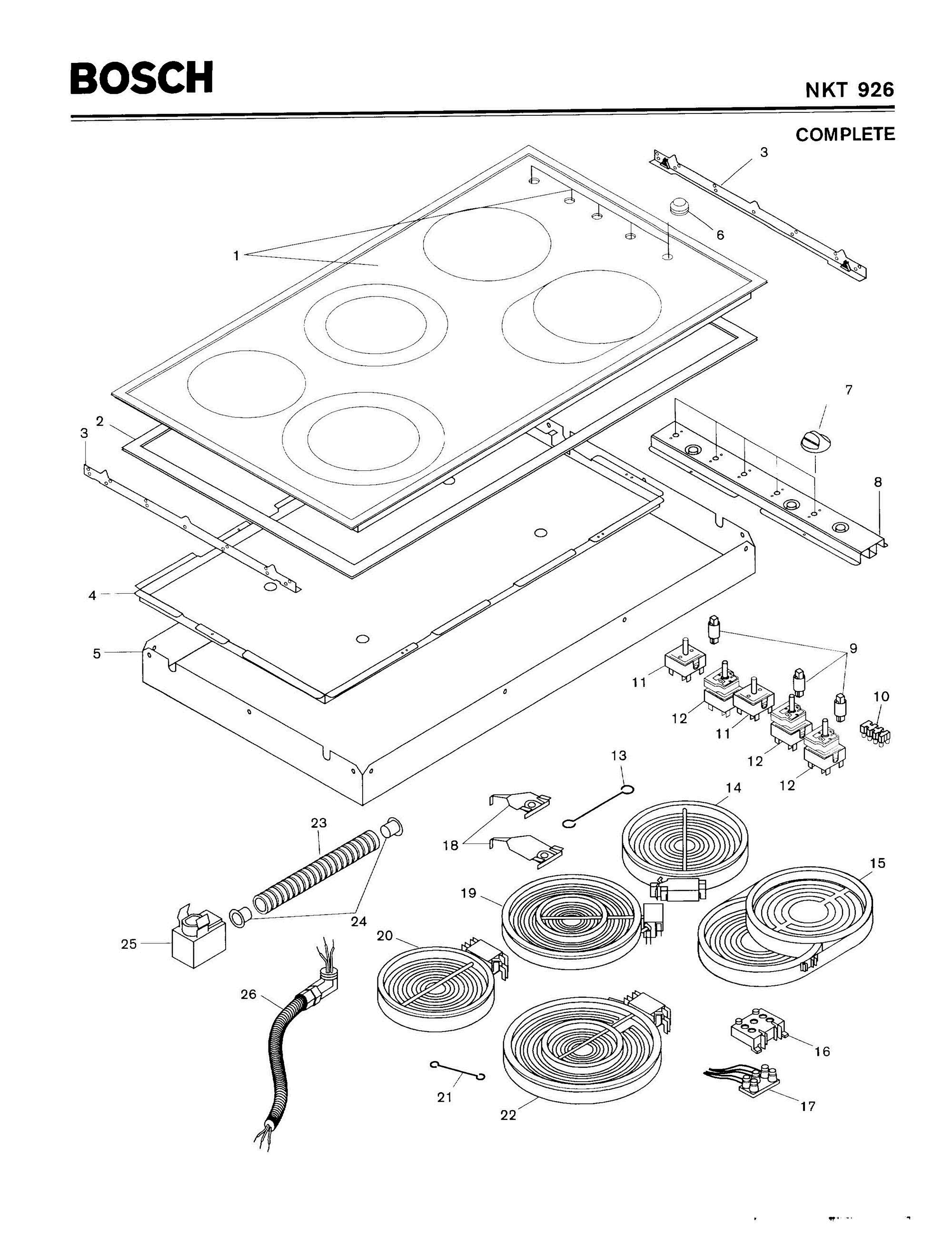 01 - COMPLETE Diagram and Parts List for NKT926  Bosch Cooktop