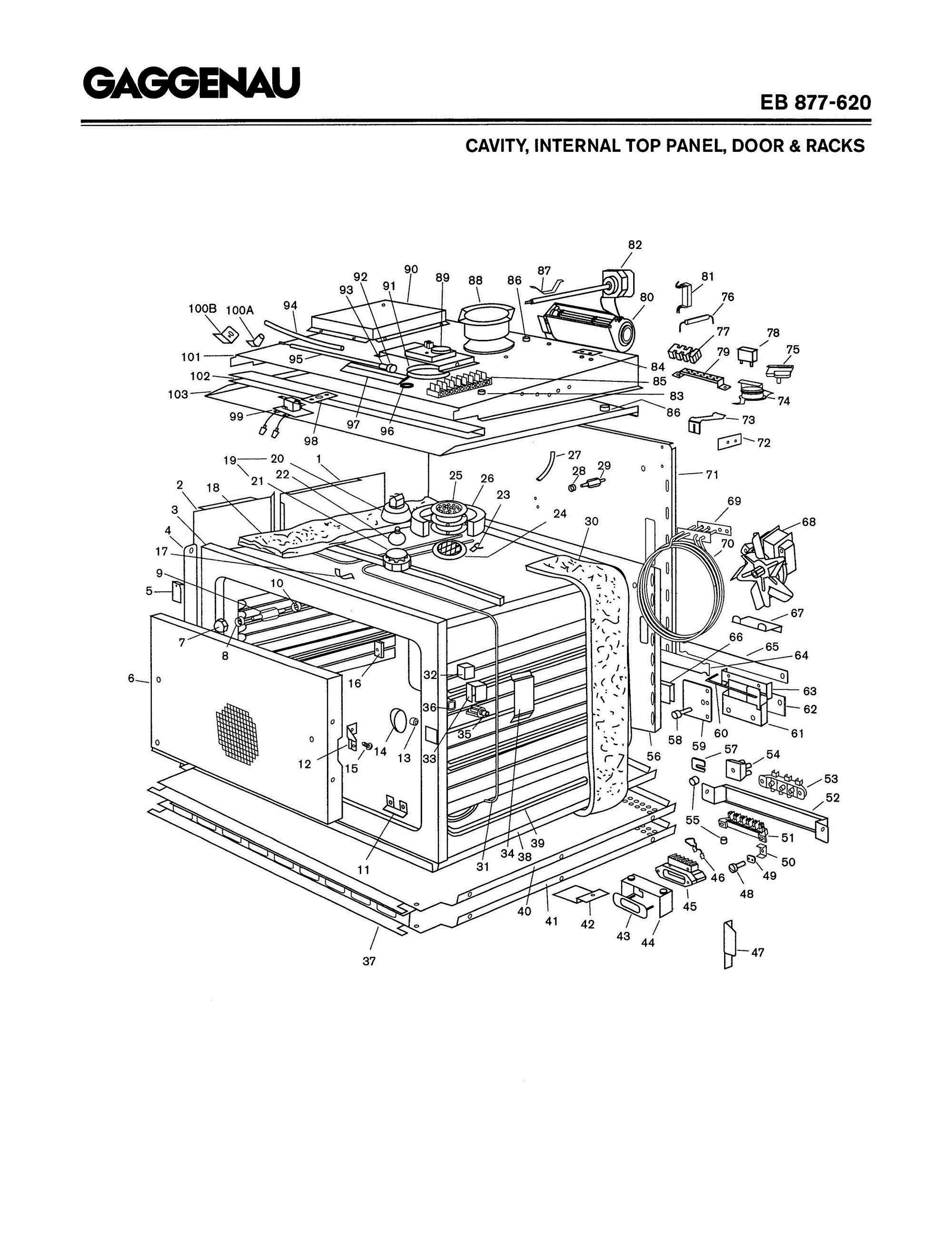 01 - CAVITY & INTERNAL TOP PANEL Diagram and Parts List for EB877-620  Bosch Range