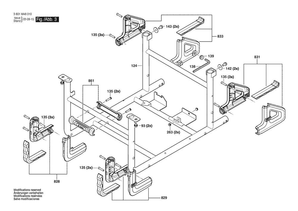 Section 3 Diagram and Parts List for 3601M48010  Bosch Table Saw