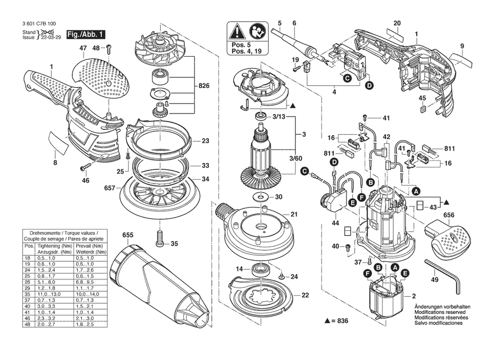 Section 1 Diagram and Parts List for ROS65EVC 3601C7B110 Bosch Orbital or Palm Sander