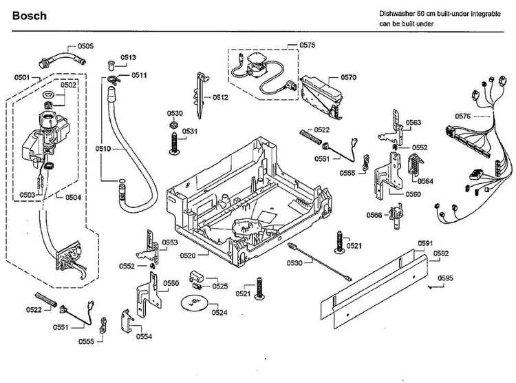 Base Diagram and Parts List for SHX7ER55UC 93 Bosch Dishwasher