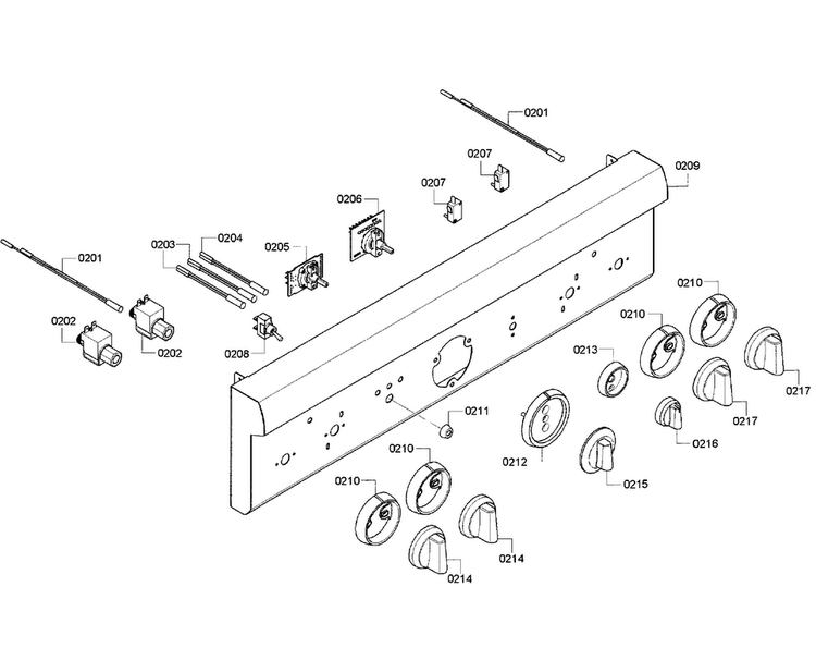 Front Panel Diagram and Parts List for PRD304GHC 05 Thermador Range