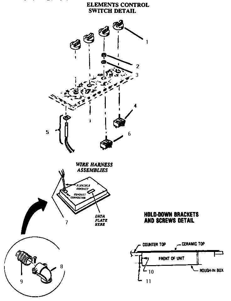 Elements Control Switch Detail Diagram and Parts List for CR30W  Thermador Cooktop