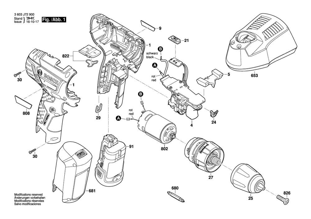 Diagram Diagram and Parts List for PSR10,8LI-2 3 603 J72 902 Bosch Cordless Drill
