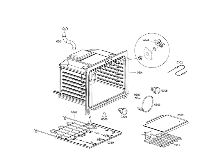 Burner/broil Diagram and Parts List for HDS7052U 01 Bosch Range