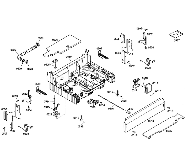 Base Assy Diagram and Parts List for SHE55C05UC 57 Bosch Dishwasher
