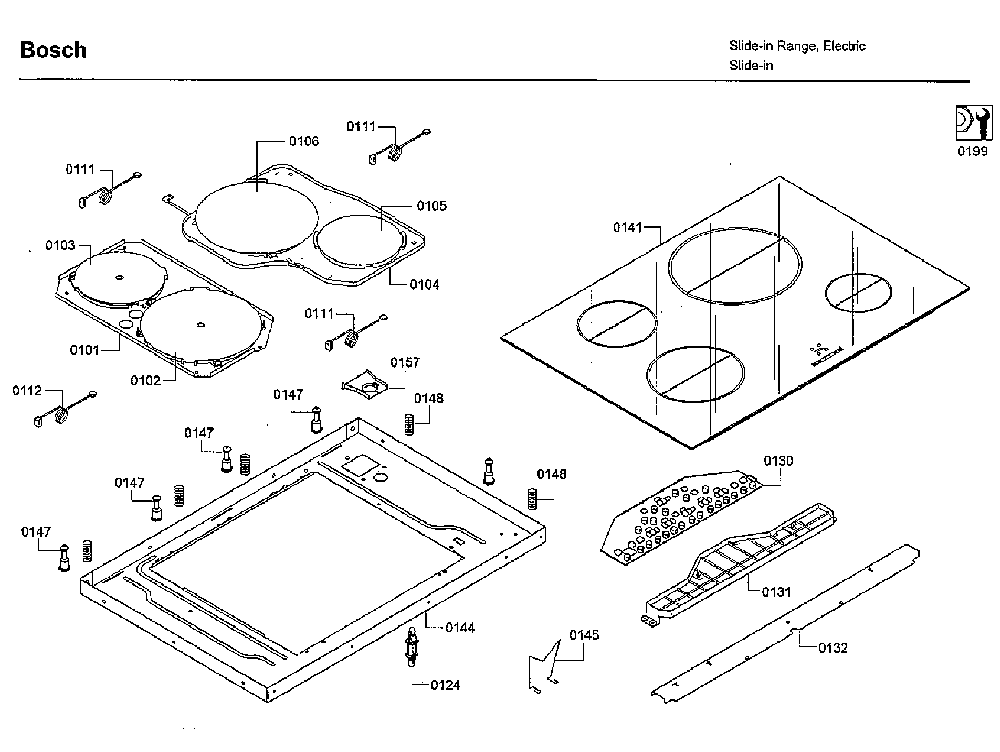 Top assy Diagram and Parts List for HIIP054U 05 Bosch Range