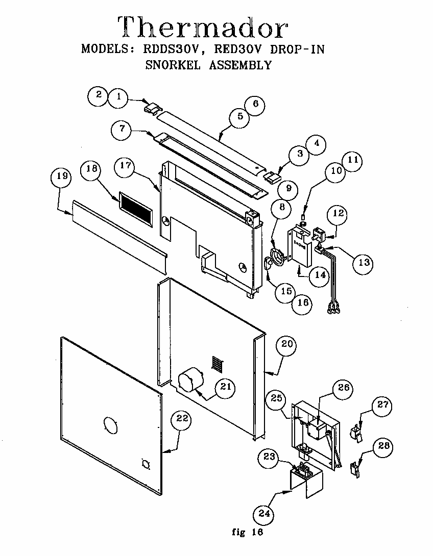 Drop-in Snorkel Assembly (rdds30vqb(prior-9707)) (rdds30vrs(prior-9707)) (red30vqb(prior-9707)) (red30vqrs(prior-9708)) (red30vqw(prior-9708)) Diagram and Parts List for RED30VQW PRIOR-9708 Thermador Range