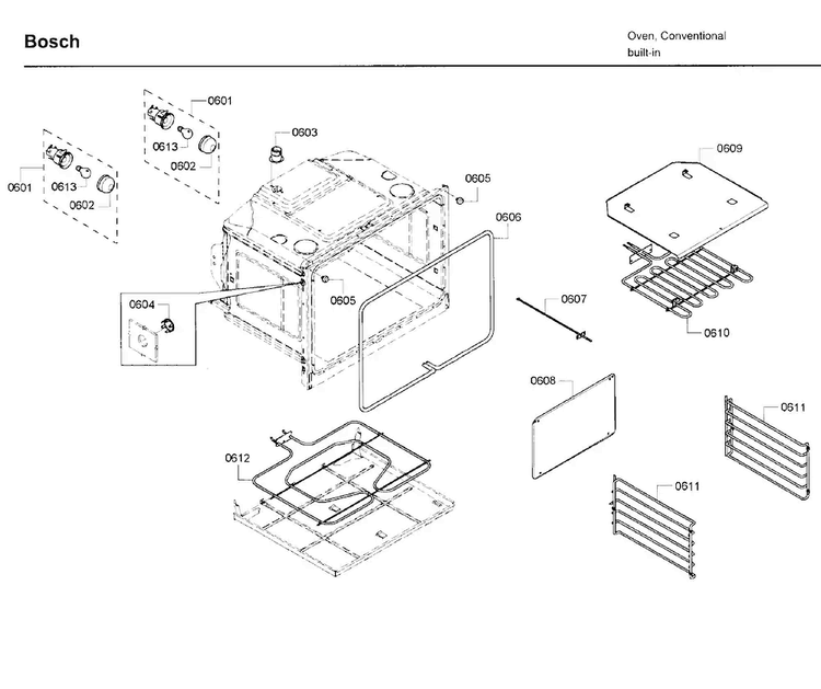 Inner Parts 2 Diagram and Parts List for HBL5650UC 08 Bosch Wall Oven