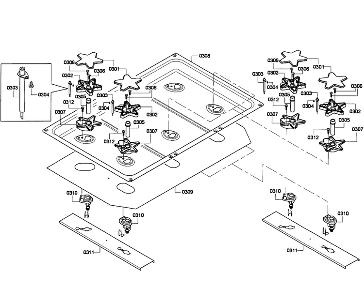 Burners Assy Diagram and Parts List for PRD366GHU 02 Thermador Range