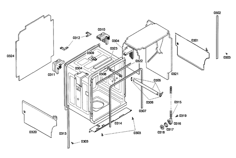 Cabinet Diagram and Parts List for DWHD94EP 46 Thermador Dishwasher