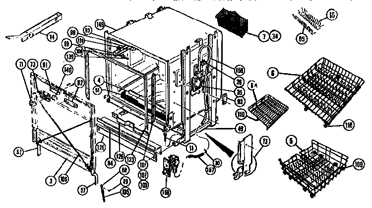 Tank/baskets Diagram and Parts List for WSK-1100  Thermador Dishwasher