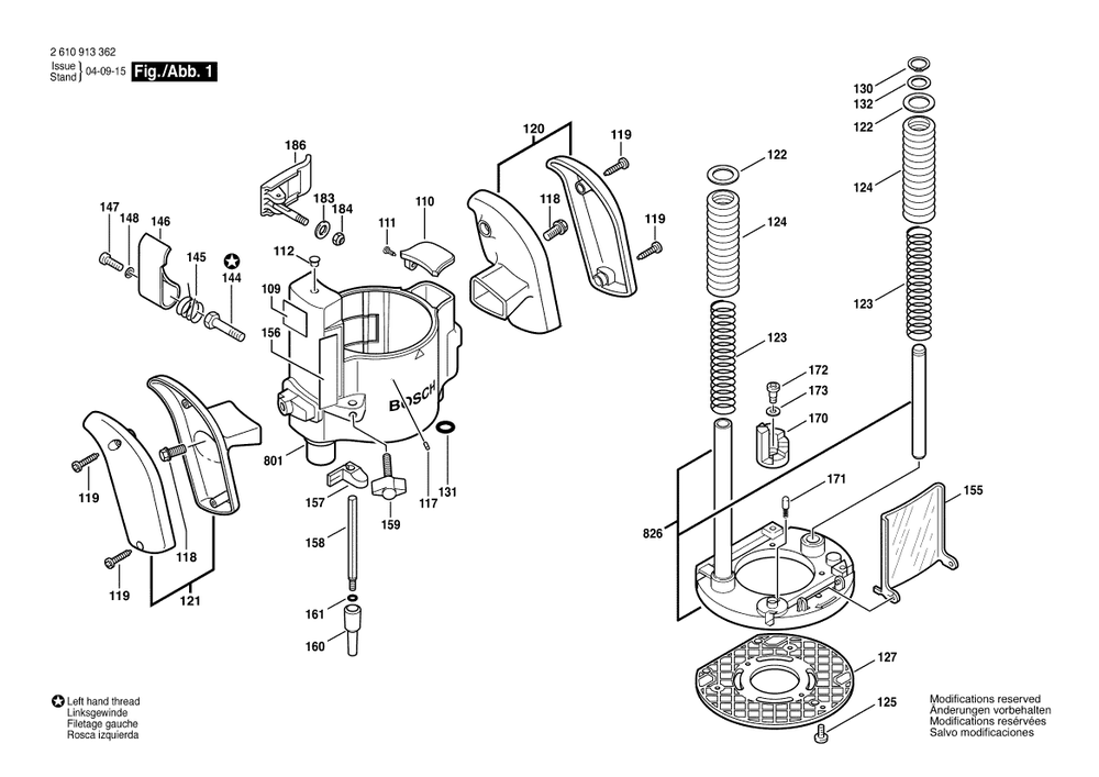 Diagram Diagram and Parts List for RA1166 2 610 913 362 Bosch Router