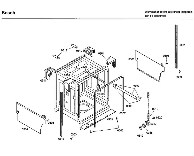 Tub Diagram and Parts List for SHX33A05UC 40 Bosch Dishwasher