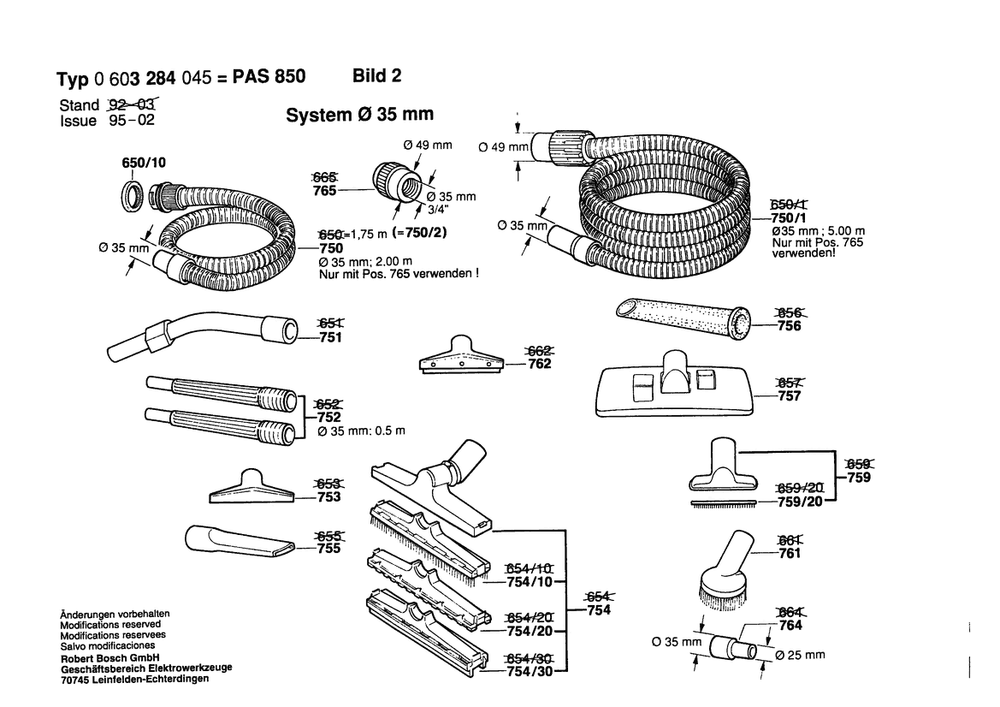 Section 2 Diagram and Parts List for PAS850 0603284045 Bosch Utility Vacuum