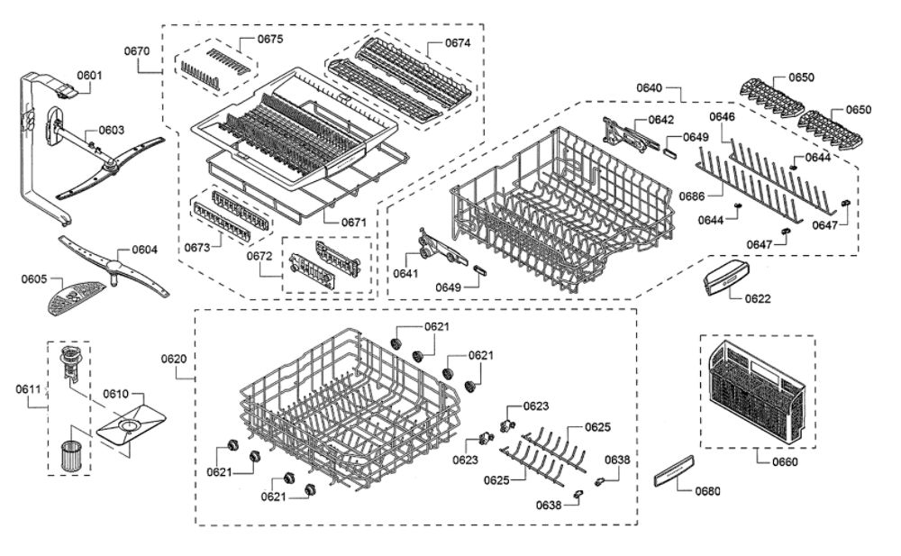 Spray Arms/Racks Diagram and Parts List for SHPM78W52N 10 Bosch Dishwasher