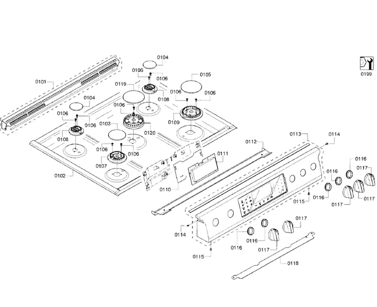 Cooktop Asy Diagram and Parts List for HGIP054UC 01 Bosch Range