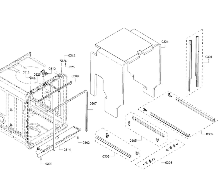 Base & Frame Diagram and Parts List for SHP65T56UC 01 Bosch Dishwasher