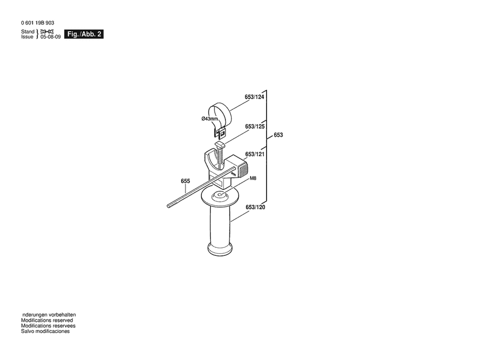 Section 2 Diagram and Parts List for GSB20-2RETSBK 060119B937 Bosch Hammer Drill