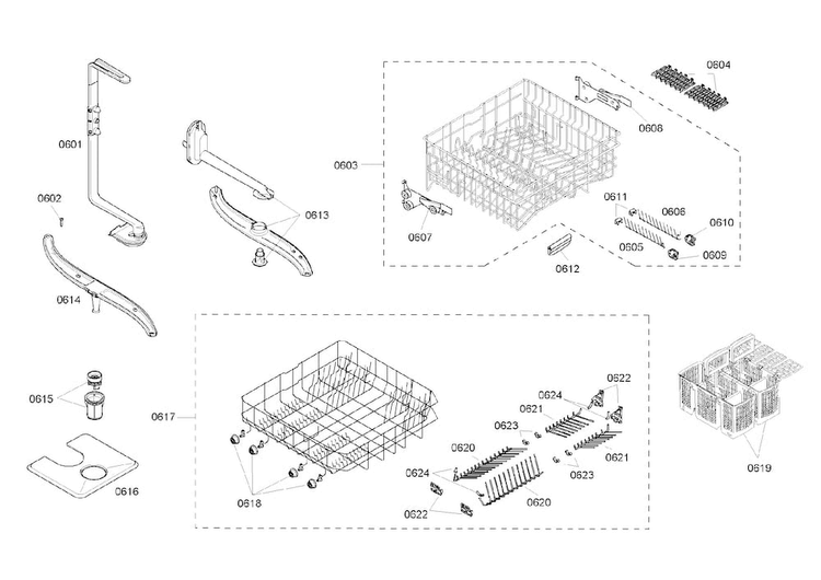 Rack Assy Diagram and Parts List for SHE45M05UC 50 Bosch Dishwasher