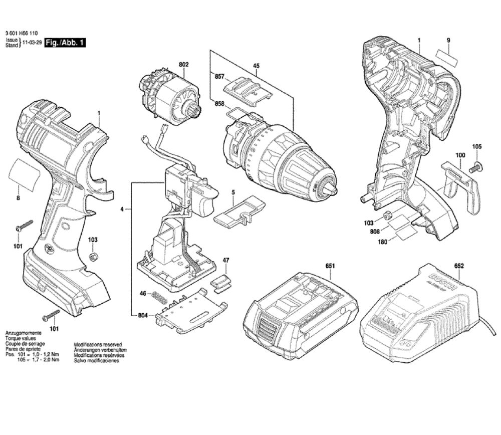 Drill Diagram and Parts List for DDS181-02  Bosch Cordless Drill
