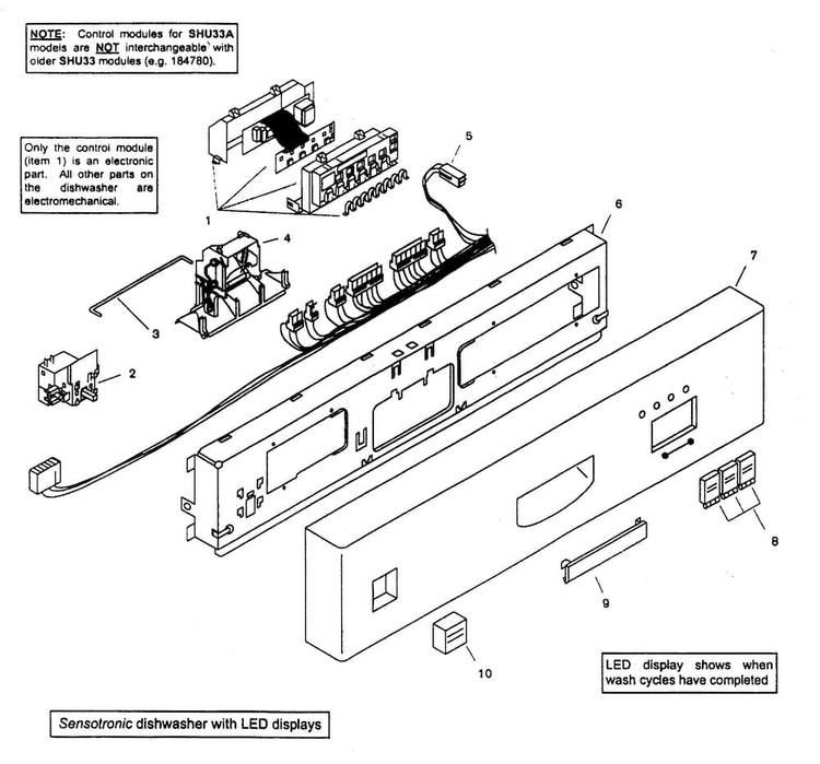 Fascia Panel Diagram and Parts List for SHU33AC02UC 14 Bosch Dishwasher