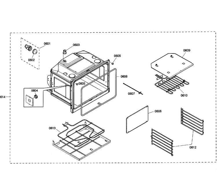 Oven Lower Diagram and Parts List for HBL3550UC 01 Bosch Wall Oven