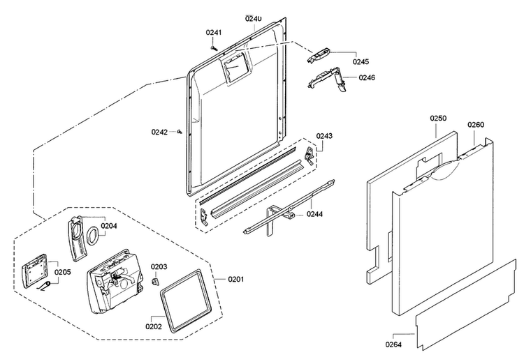 Door Diagram and Parts List for SGE63E15UC A3 Bosch Dishwasher