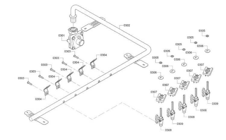 Valve Asy Diagram and Parts List for NGM8065UC 02 Bosch Cooktop