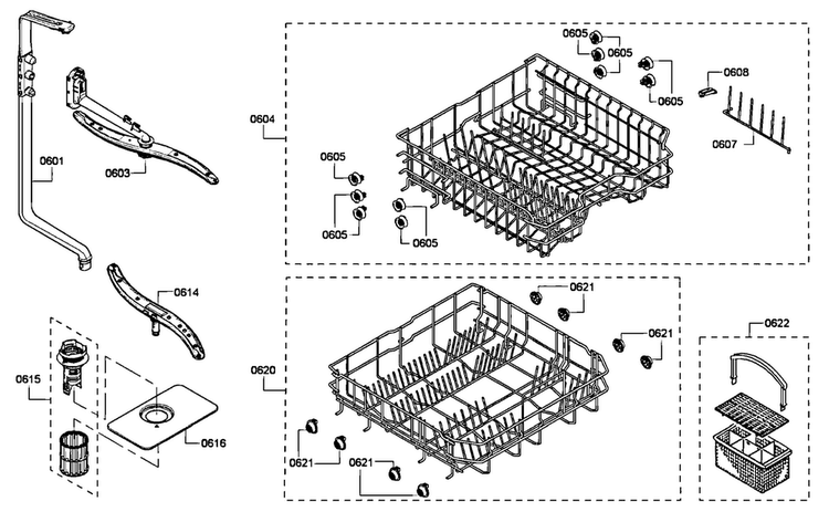 Base Assy Diagram and Parts List for SHE4AM16UC 02 Bosch Dishwasher