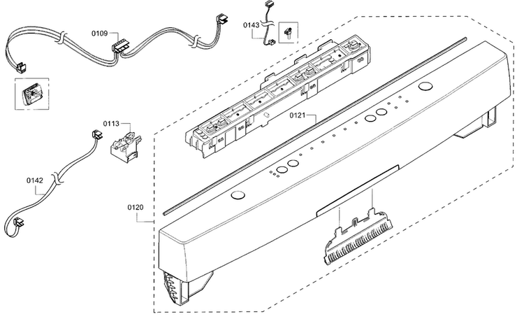 Control Panel Diagram and Parts List for SHS5AV52UC 01 Bosch Dishwasher