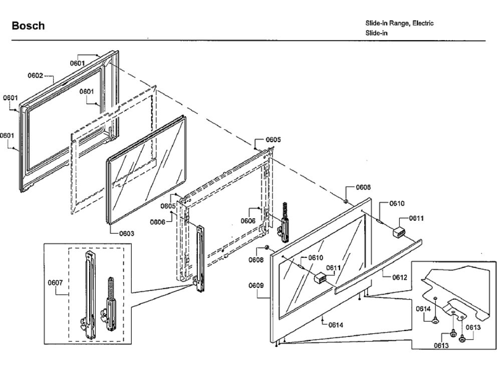 Door Diagram and Parts List for HEIP054U 07 Bosch Range