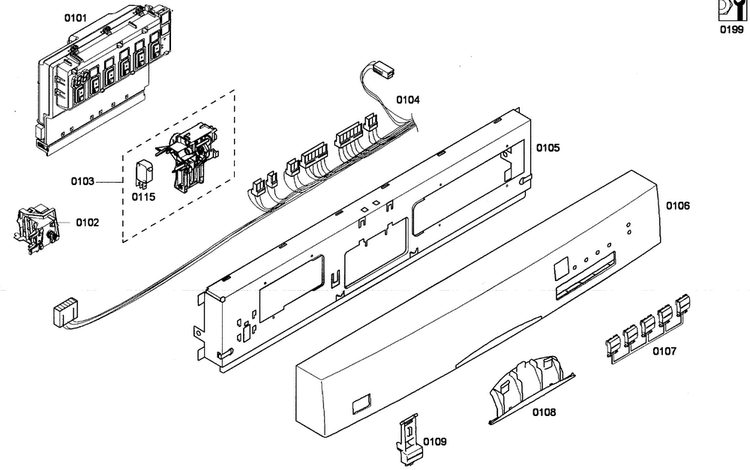 Control Panel Diagram and Parts List for SHE43M05UC 52 Bosch Dishwasher