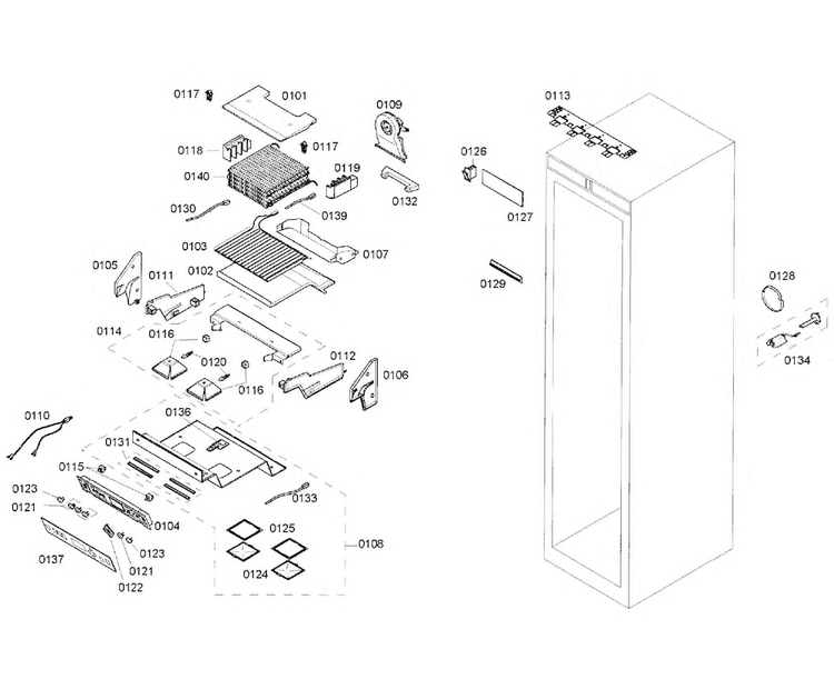Cabinet Parts Diagram and Parts List for T18ID80NLP 08 Thermador Freezer