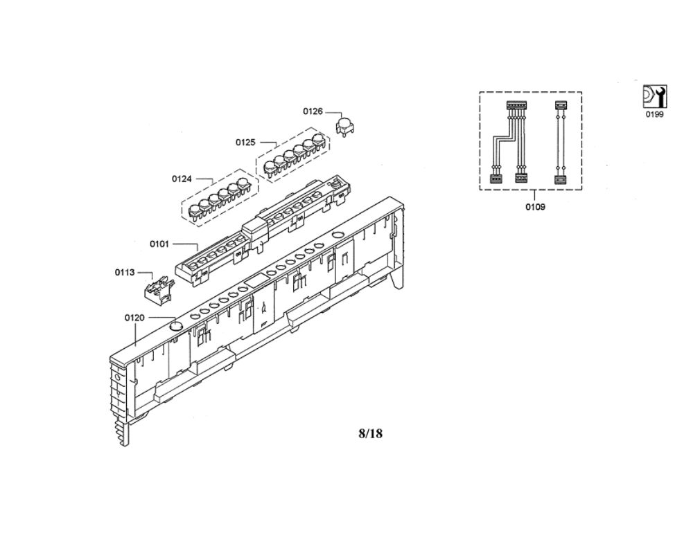 Operating Module/Panel Frame Diagram and Parts List for DWHD640JFP A5 Thermador Dishwasher