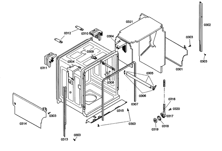 Cabinet Assy Diagram and Parts List for SHE46C02UC 48 Bosch Dishwasher
