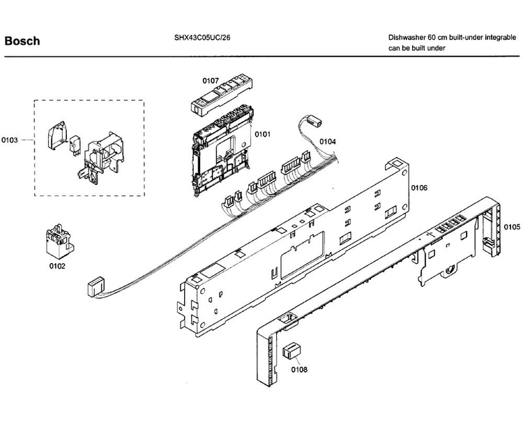 Control Panel Diagram and Parts List for SHX43C05UC 26 Bosch Dishwasher