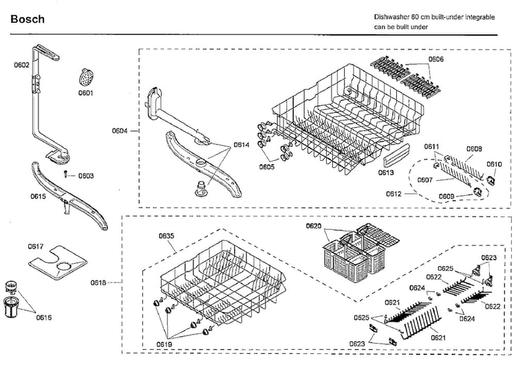 Rack Diagram and Parts List for SHX46L15UC 24 Bosch Dishwasher